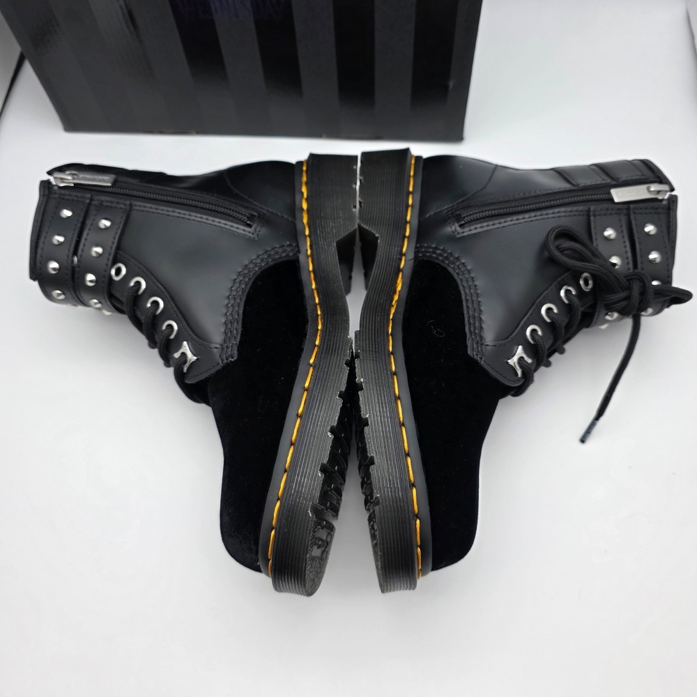 Dr. Martens 1460 Wednesday Addams Boots Womens 7 Mens 6 Black Velvet Buckle Stud - Picture 5 of 16